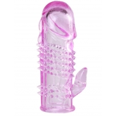 Розовая  гелевая насадка с клиторальным отростком - 13,5 см. - Toyfa Basic - в Домодедово купить с доставкой