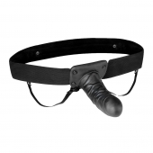 Чёрный полый страпон с вибрацией Unisex Vibrating Hollow Strap-On - 14 см. - Lux Fetish - купить с доставкой в Домодедово