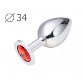 Коническая серебристая анальная втулка с красным кристаллом - 8,2 см. - Anal Jewelry Plug - купить с доставкой в Домодедово