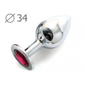 Коническая серебристая анальная втулка с малиновым кристаллом - 8,2 см. - Anal Jewelry Plug - купить с доставкой в Домодедово
