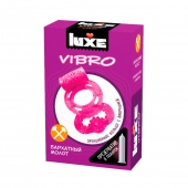 Розовое эрекционное виброкольцо Luxe VIBRO  Бархатный молот  + презерватив - Luxe - в Домодедово купить с доставкой