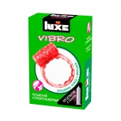 Розовое эрекционное виброкольцо Luxe VIBRO  Поцелуй стриптизёрши  + презерватив - Luxe - в Домодедово купить с доставкой