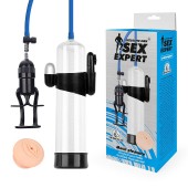 Прозрачная вакуумная вибропомпа Sex Expert с насадкой-вагиной - Sex Expert - в Домодедово купить с доставкой