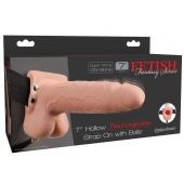 Телесный перезаряжаемый вибрострапон 7  Hollow Rechargeable Strap-on with Balls - 20,3 см. - Pipedream - купить с доставкой в Домодедово