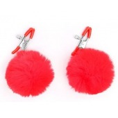 Зажимы для сосков с красным пушком - Notabu - купить с доставкой в Домодедово