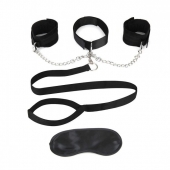 Чёрный ошейник с наручниками и поводком Collar Cuffs   Leash Set - Lux Fetish - купить с доставкой в Домодедово
