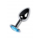 Серебристая конусовидная анальная пробка с голубым кристаллом - 7 см. - ToyFa - купить с доставкой в Домодедово