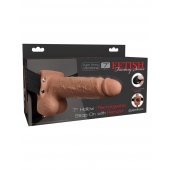 Кофейный перезаряжаемый вибрострапон 7  Hollow Rechargeable Strap-on with Balls - 20,3 см. - Pipedream - купить с доставкой в Домодедово