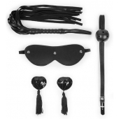 Эротический набор в черном цвете: маска, кляп, пэстисы, плётка - Notabu - купить с доставкой в Домодедово