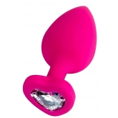 Розовая анальная втулка Diamond Heart с прозрачным кристаллом - 9,5 см. - ToyFa - купить с доставкой в Домодедово