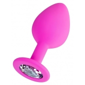 Розовая анальная втулка Brilliant с прозрачным кристаллом - 8 см. - ToyFa - купить с доставкой в Домодедово