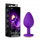 Фиолетовая анальная пробка Bling Plug Medium с золотистым стразом - 8,3 см. - Blush Novelties - купить с доставкой в Домодедово
