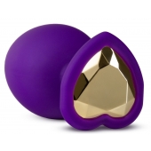 Фиолетовая анальная пробка Bling Plug Large с золотистым стразом - 9,5 см. - Blush Novelties - купить с доставкой в Домодедово