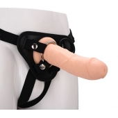 Черные трусики с телесной насадкой STRAP ON REAL DILDO - 21 см. - Dream Toys - купить с доставкой в Домодедово