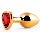 Золотистая анальная пробка с красным стразом-сердечком - 8 см. - Anal Jewelry Plug - купить с доставкой в Домодедово