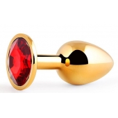 Золотистая анальная пробка с красным стразом - 7,2 см. - Anal Jewelry Plug - купить с доставкой в Домодедово