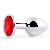 Серебристая анальная пробка с красным стразом - 7,2 см. - Anal Jewelry Plug - купить с доставкой в Домодедово