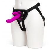 Лиловый страпон Rechargeable Vibrating Strap-On Harness Set - 17,6 см. - Happy Rabbit - купить с доставкой в Домодедово