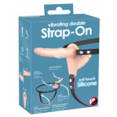 Телесный двойной вибрострапон с вибрацией Vibrating Double Strap-On - 15 см. - Orion - купить с доставкой в Домодедово