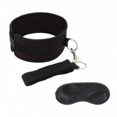 Черный ошейник с длинным поводком Collar and Leash Set - Lux Fetish - купить с доставкой в Домодедово