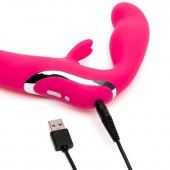 Ярко-розовый безремневой страпон Rechargeable Vibrating Strapless Strap-On - Happy Rabbit - купить с доставкой в Домодедово