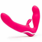 Ярко-розовый безремневой страпон Rechargeable Vibrating Strapless Strap-On - Happy Rabbit - купить с доставкой в Домодедово
