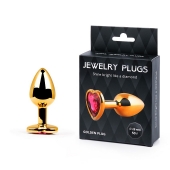 Золотистая анальная пробка с малиновым кристаллом-сердечком - 7 см. - Anal Jewelry Plug - купить с доставкой в Домодедово