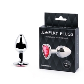 Серебристая анальная пробка с малиновым кристаллом-сердечком - 7 см. - Anal Jewelry Plug - купить с доставкой в Домодедово