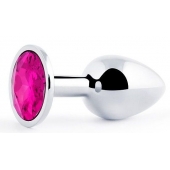 Серебристая анальная пробка с малиновым кристаллом - 7,2 см. - Anal Jewelry Plug - купить с доставкой в Домодедово