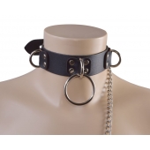 Черный кожаный ошейник Big Ring - Sitabella - купить с доставкой в Домодедово