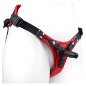 Красно-черный женский пояс с 2 способами крепления насадок и вагинальной пробкой - LOVETOY (А-Полимер) - купить с доставкой в Домодедово