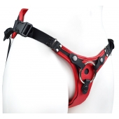 Красно-черный женский пояс с 2 способами крепления насадок и вагинальной пробкой - LOVETOY (А-Полимер) - купить с доставкой в Домодедово