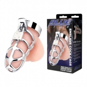 Серебристая металлическая клетка для члена с замком Enslave Cock Cage - BlueLine - купить с доставкой в Домодедово