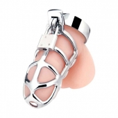 Серебристая металлическая клетка для члена с замком Enslave Cock Cage - BlueLine - купить с доставкой в Домодедово