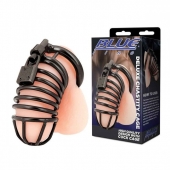 Черная металлическая клетка с замком Deluxe Chastity Cage - BlueLine - купить с доставкой в Домодедово
