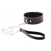 Черный широкий ошейник с красной строчкой и поводком - Crazy Handmade - купить с доставкой в Домодедово