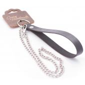 Серебристый металлический поводок с кожаной черной ручкой - 80 см. - Crazy Handmade - купить с доставкой в Домодедово
