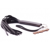 Черная кожаная плеть с удобной ручкой - 50 см. - Crazy Handmade - купить с доставкой в Домодедово