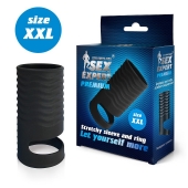 Черная открытая насадка на пенис с кольцом для мошонки XXL-size - 9,4 см. - Sex Expert - в Домодедово купить с доставкой