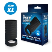 Черная открытая насадка на пенис с кольцом для мошонки XL-size - 8,9 см. - Sex Expert - в Домодедово купить с доставкой
