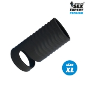 Черная открытая насадка на пенис с кольцом для мошонки XL-size - 8,9 см. - Sex Expert - в Домодедово купить с доставкой