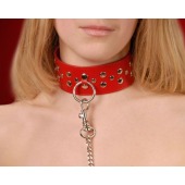 Красный кожаный ошейник с карабином и поводком - Sitabella - купить с доставкой в Домодедово