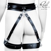 Черный кожаный пояс с гартерами - S-M - Notabu - купить с доставкой в Домодедово