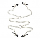 Серебристые зажимы для сосков и половых губ на тонкой цепочке - Notabu - купить с доставкой в Домодедово