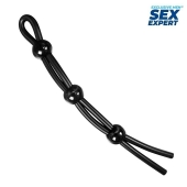 Черное силиконовое лассо с тремя шариками для утяжки - Sex Expert - в Домодедово купить с доставкой