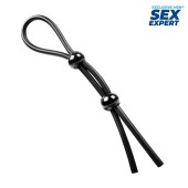Черное силиконовое лассо с двумя шариками для утяжки - Sex Expert - в Домодедово купить с доставкой