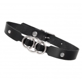 Черный кожаный ошейник со связанными кольцами - Pecado - купить с доставкой в Домодедово