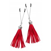 Зажимы на соски «Вилки» с красными кисточками из замши - Pecado - купить с доставкой в Домодедово