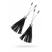 Зажимы на соски «Вилки» с черными кисточками из замши - Pecado - купить с доставкой в Домодедово