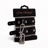 Черные скругленные наручники с мягкой бежевой подкладкой - Crazy Handmade - купить с доставкой в Домодедово